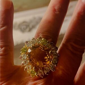 Citrine and gemstone sterling silver ring
